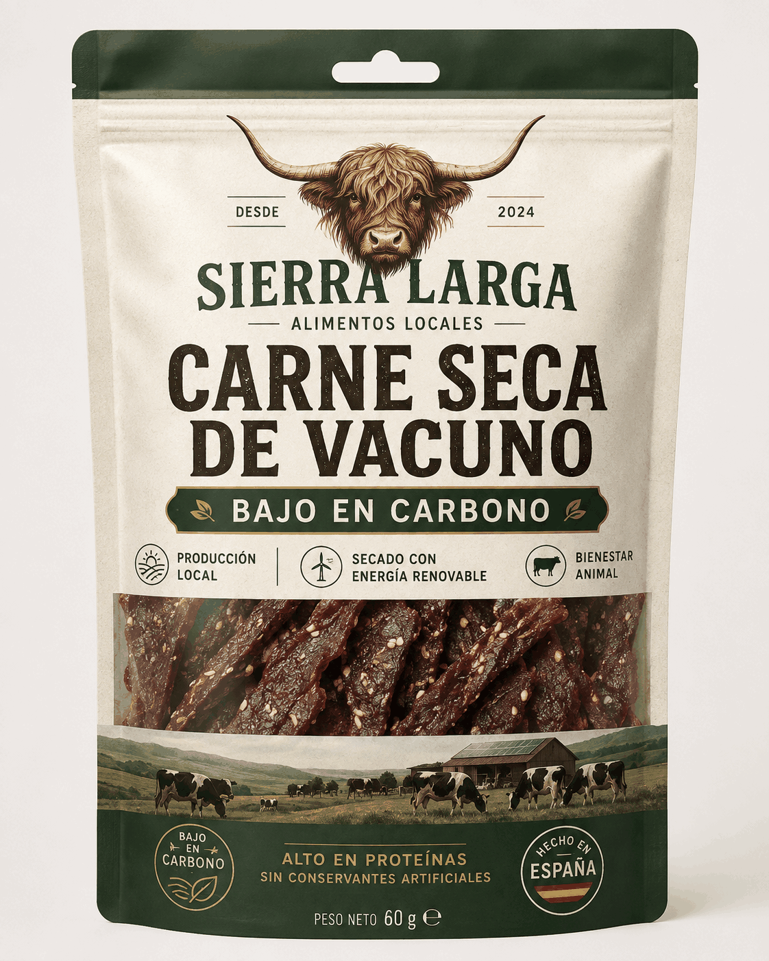 Carne seca de vacuno bajo en carbono
