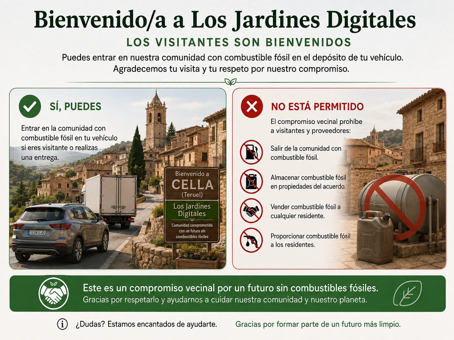 Visitantes y vehículos de reparto en el corredor